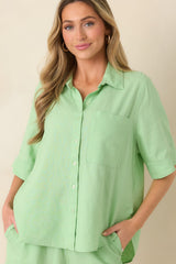 Z Supply Expedition Light Green Linen Blend Short Sleeve Button Down Top
