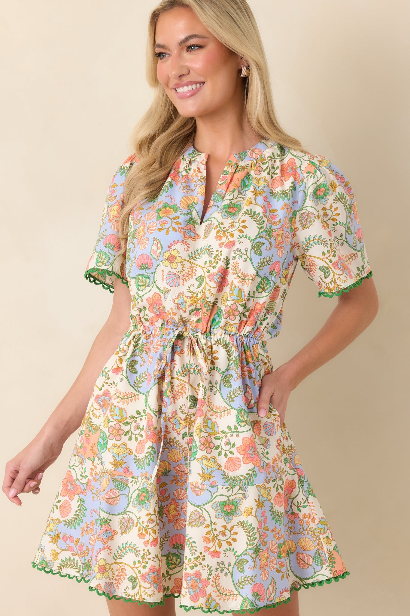Piece of My Heart Ivory Multi Floral Paisley Cotton Mini Dress