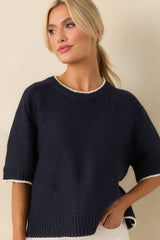 Never Looked Back Navy Contrast Trim Short Sleeve Sweater