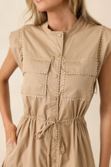 Ready For Anything Tan Button Front Utility Midi Dress