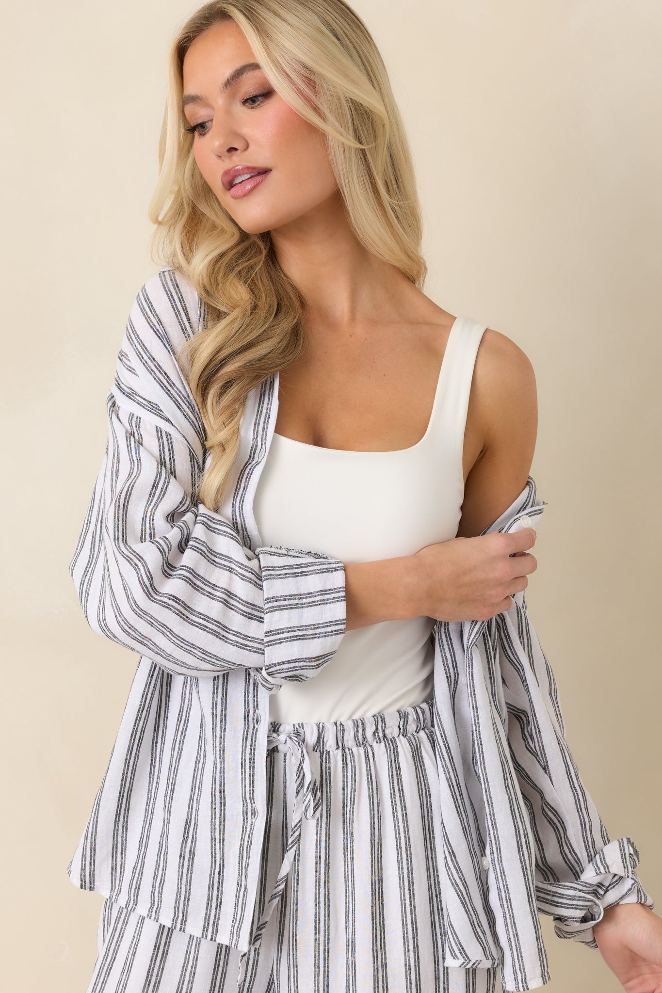 Z Supply The Perfect Black & White Stripe Button Up Top