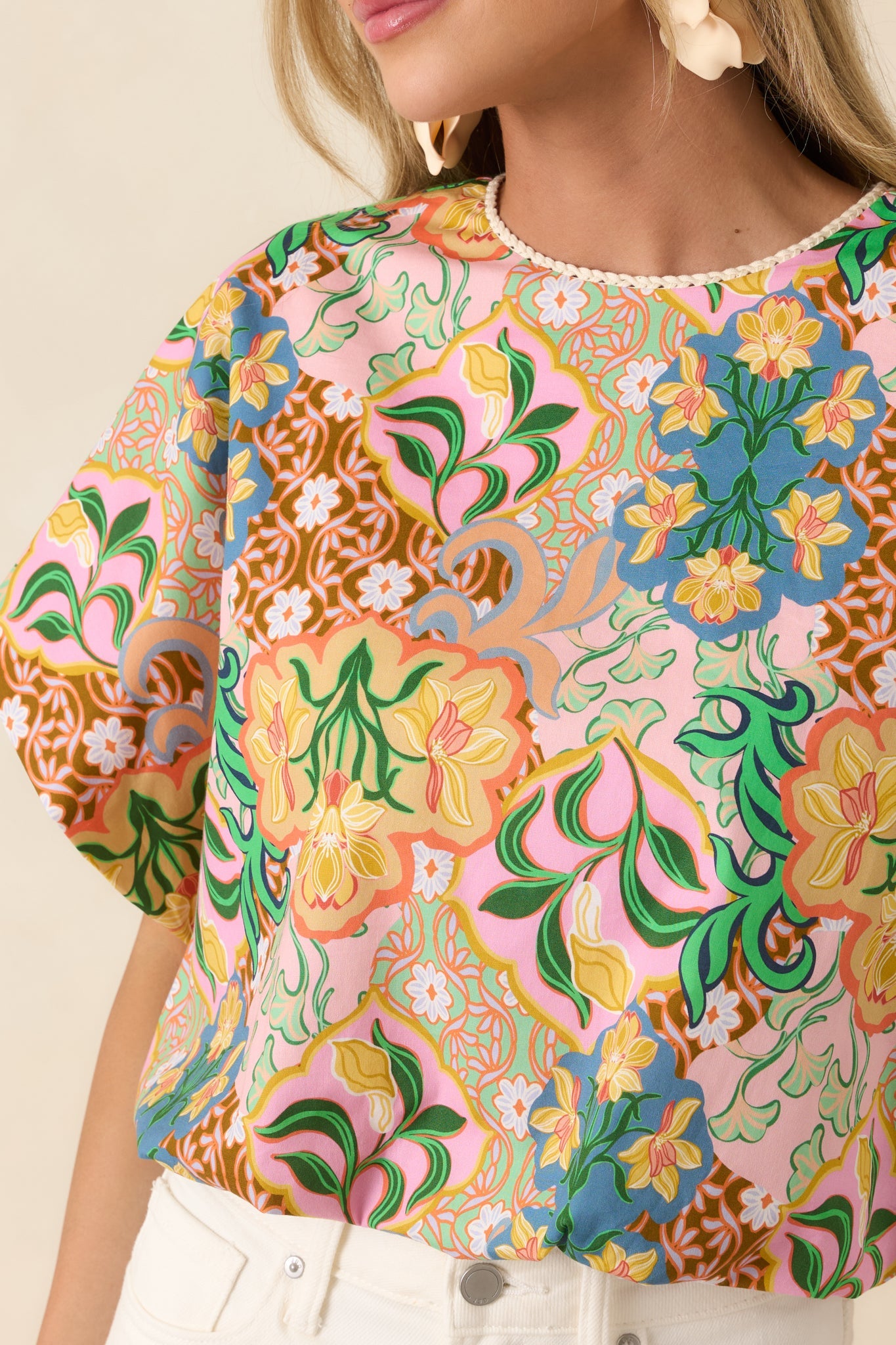 Find Me in Florence Pink Multi Floral Cotton Balloon Hem Top