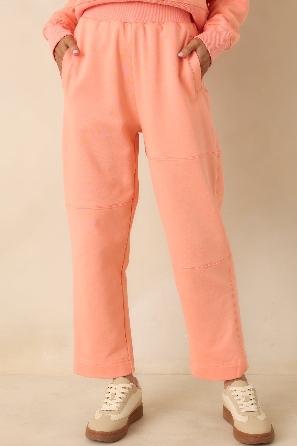 Hot Take Coral Orange Block-Stitched Relaxed Fit Sweatpants