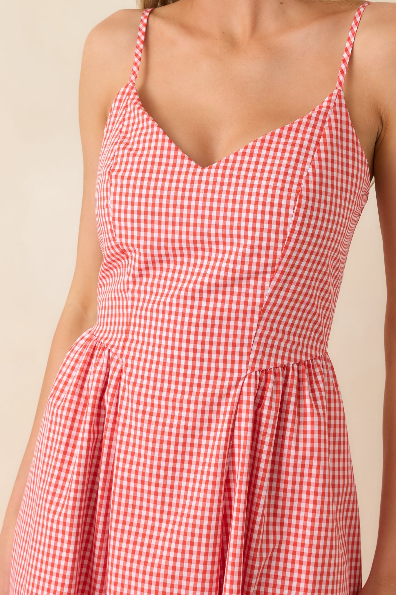 Weekend on the Coast Poppy Red Gingham Sleeveless Midi Dress