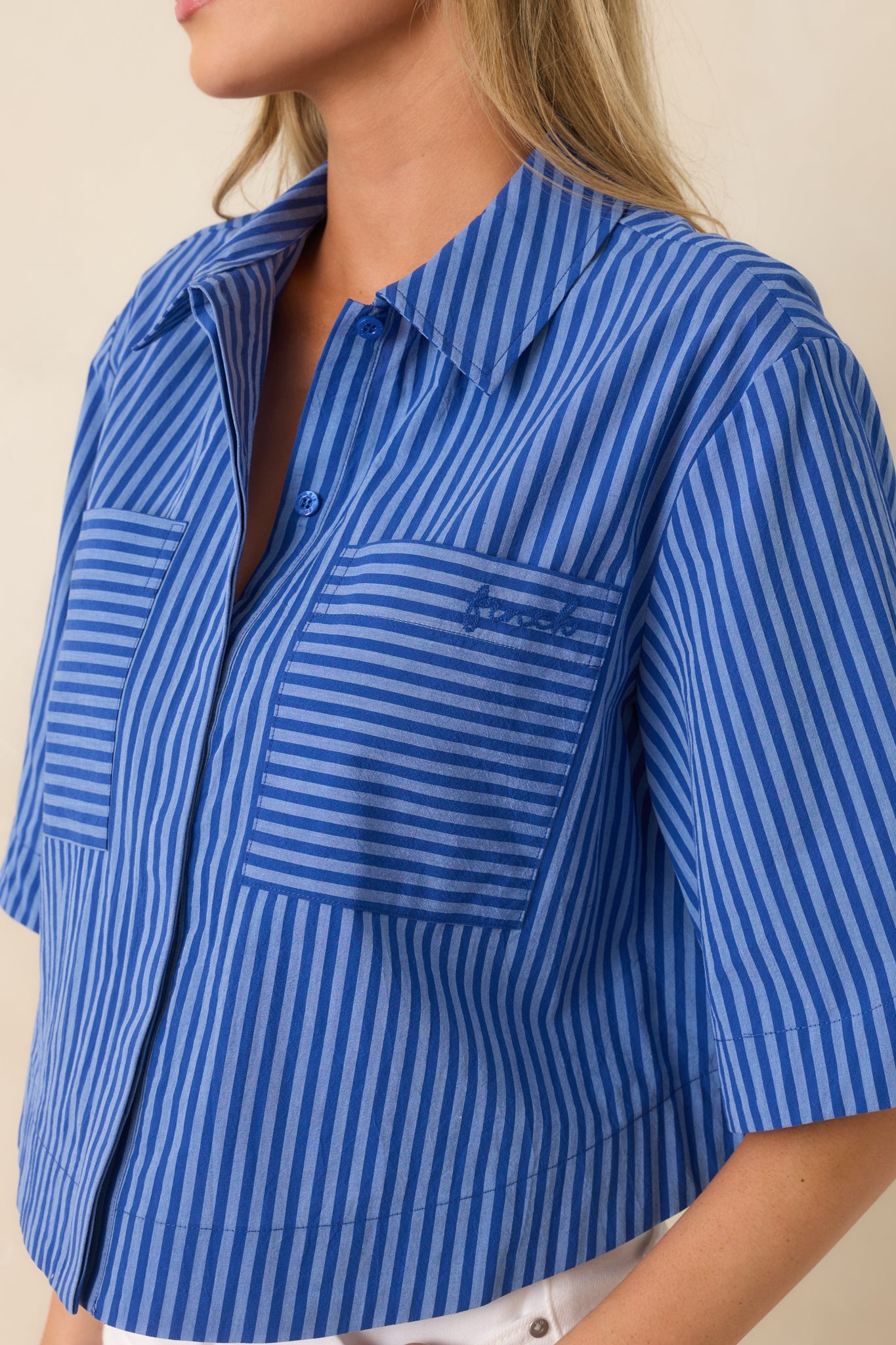 FRNCH Anna Electric Blue Cotton Stripe Shirt