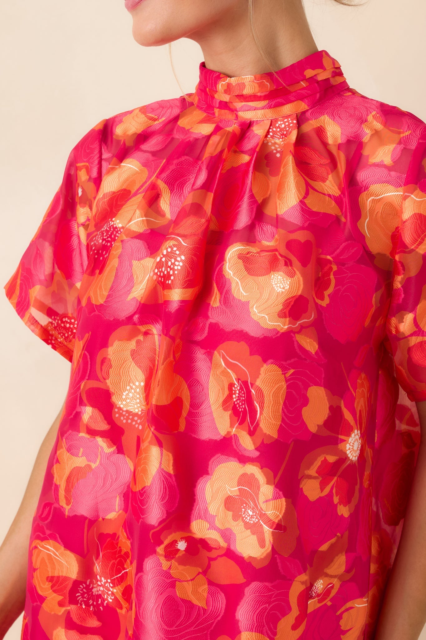 Turn It Up Fuchsia & Orange Floral Tie Back Mini Dress