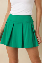 Game, Set, Glow Emerald Green Stretch Pleated Mini Skort