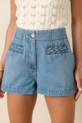 MINKPINK Phoebe Medium Wash High Waisted Cotton Blend Denim Short
