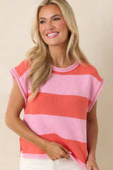 All In A Day Pink & Poppy Red Stripe Knit Top