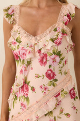 Yours Always Rose Pink Floral Lace & Ruffle Trim Midi Dress