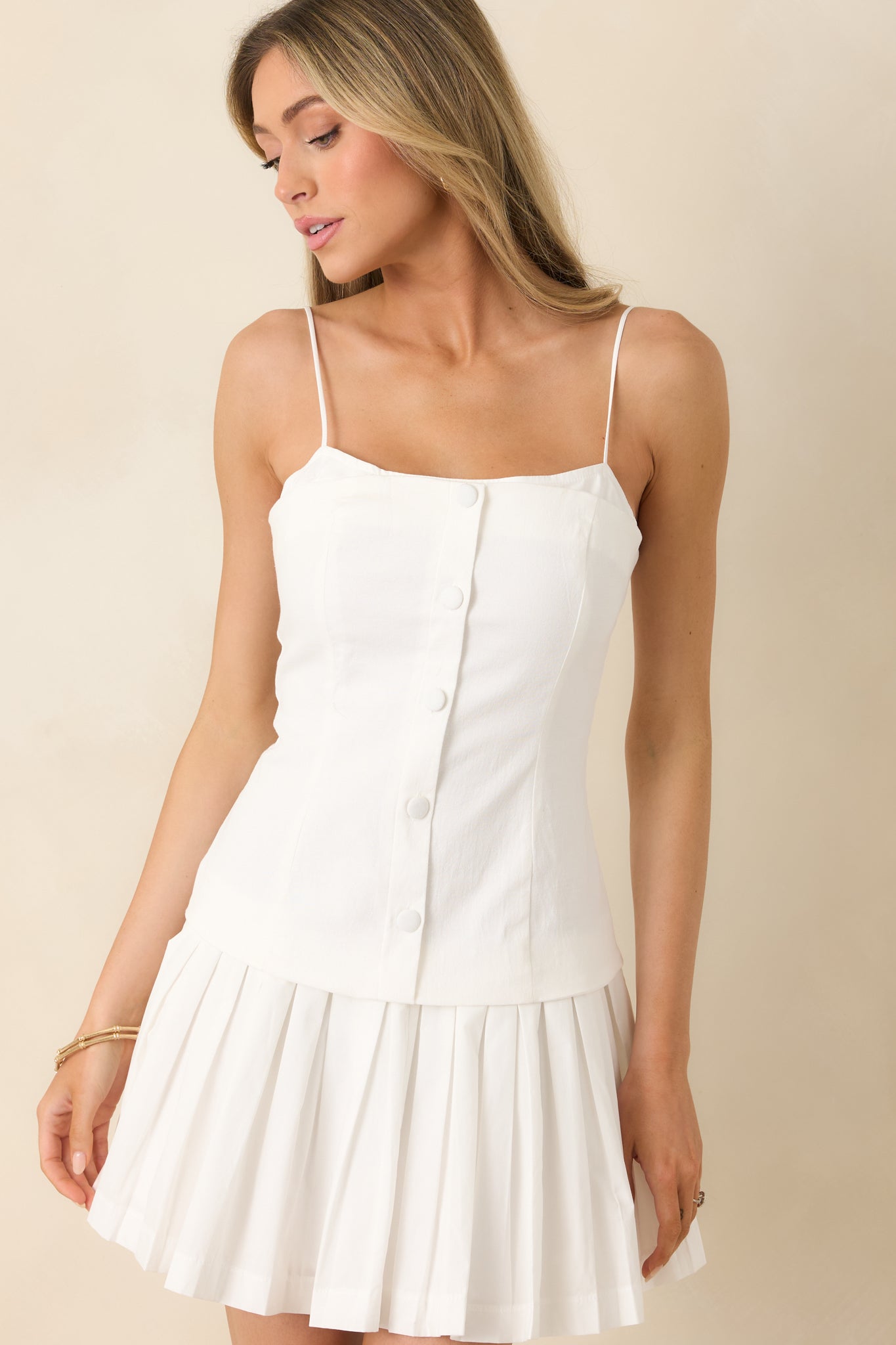 Not Even Trying White Cotton Layered Bodice Mini Dress