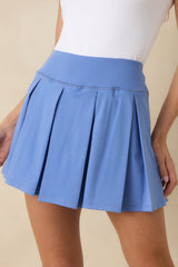 Game, Set, Glow Periwinkle Blue Stretch Pleated Mini Skort