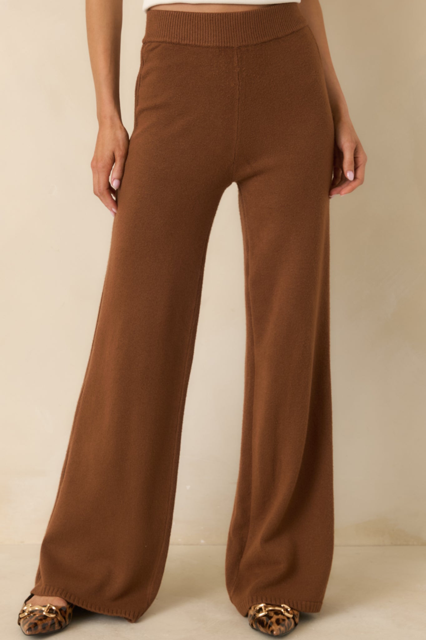 Polished Path Brown Knit Wide Leg Pants