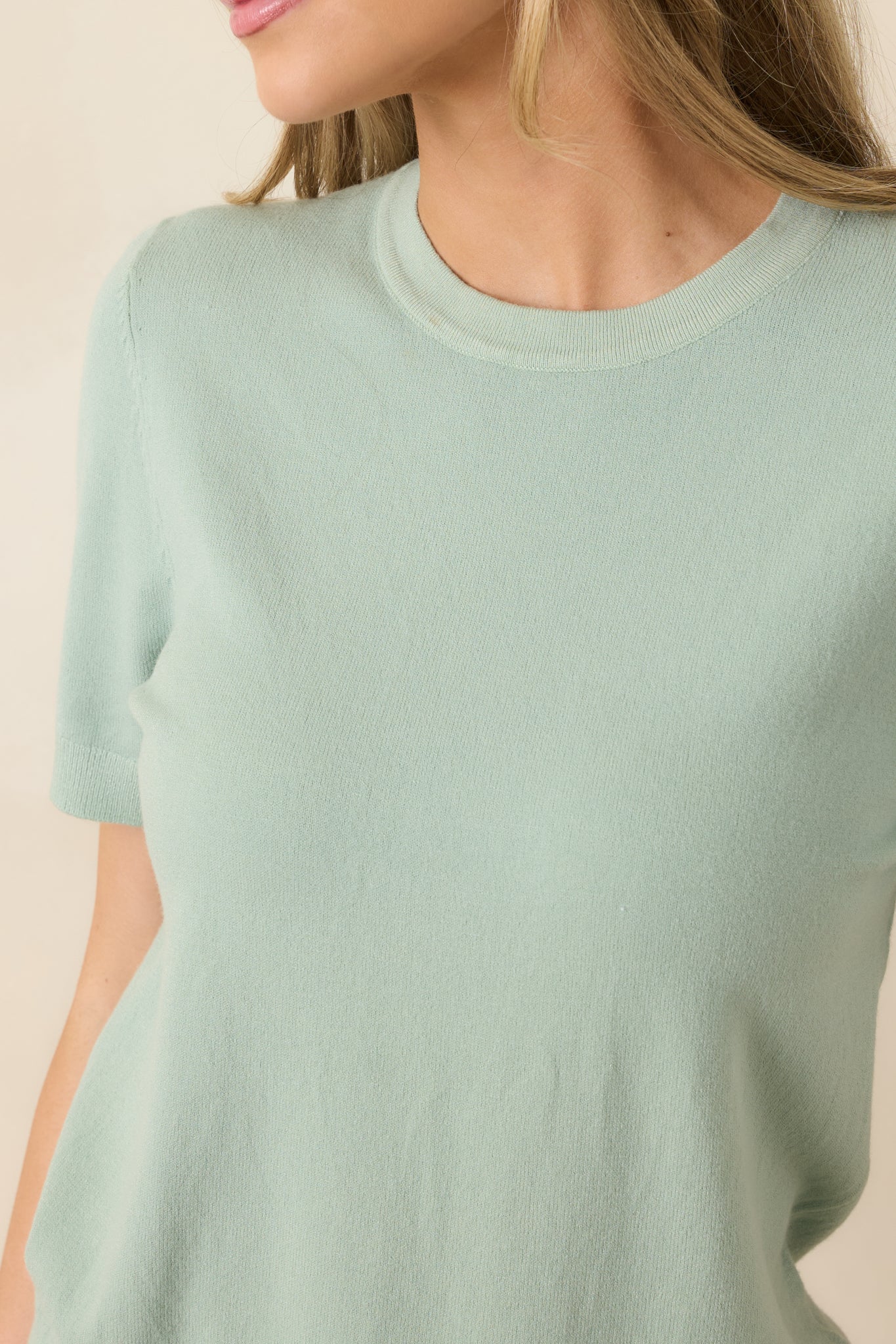 Always A Favorite Seafoam Green Short Sleeve Knit Top