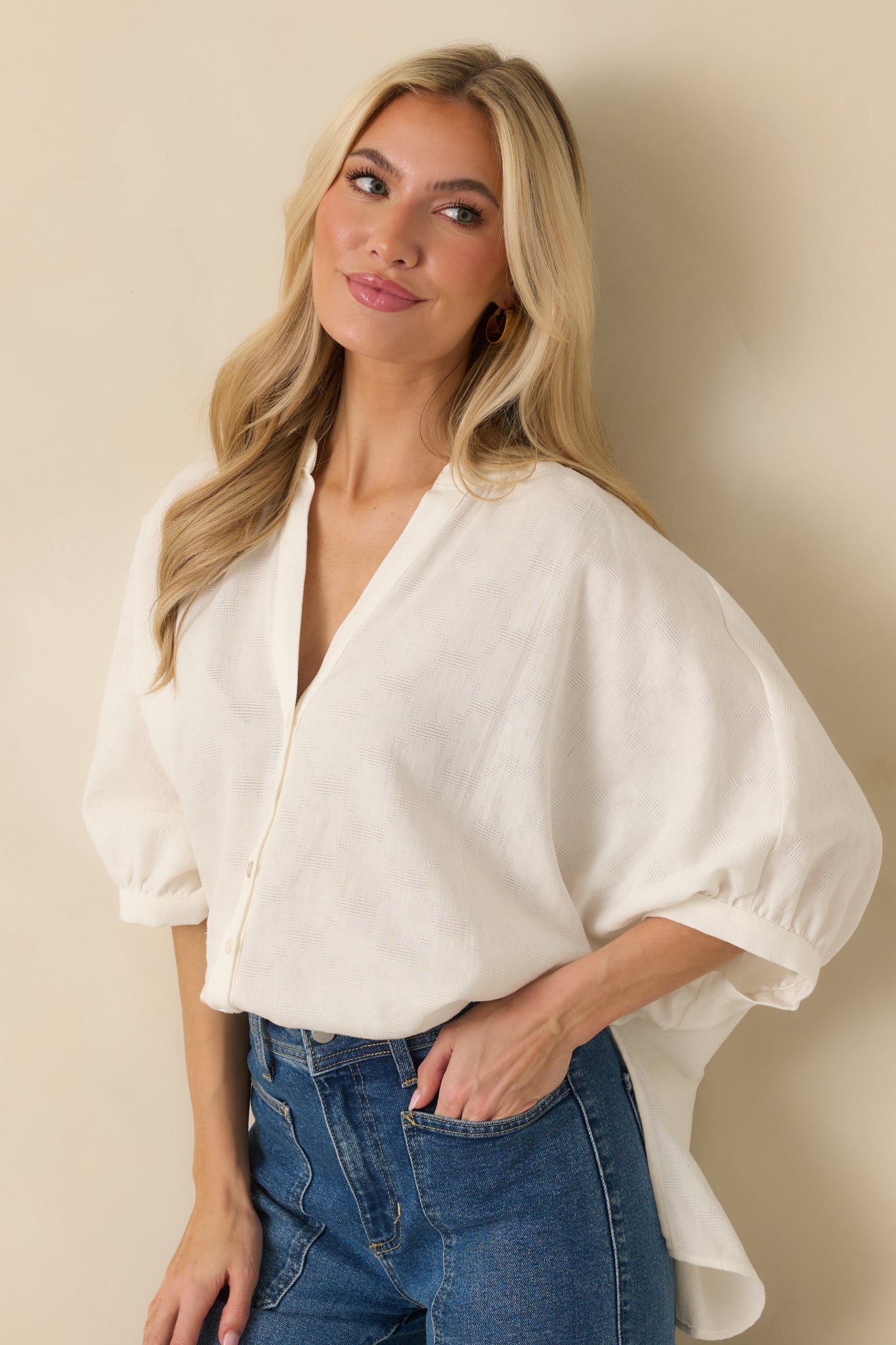 Under Open Skies White Cotton Long Flowy Blouse