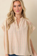 FRNCH Bonaia Butter Yellow Multi Stripe Cotton Blouse