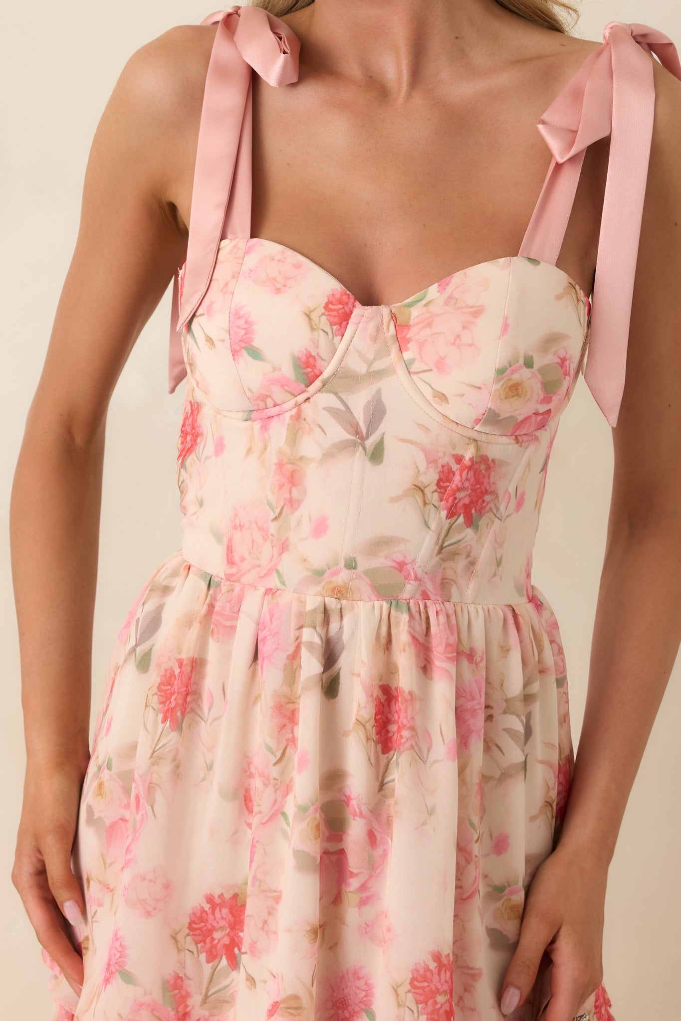 Written in Flowers Coral Pink Floral Tie Strap Maxi Dress