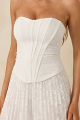 Say Yes to This White Corset Bodice & Pleated Lace Maxi Dress