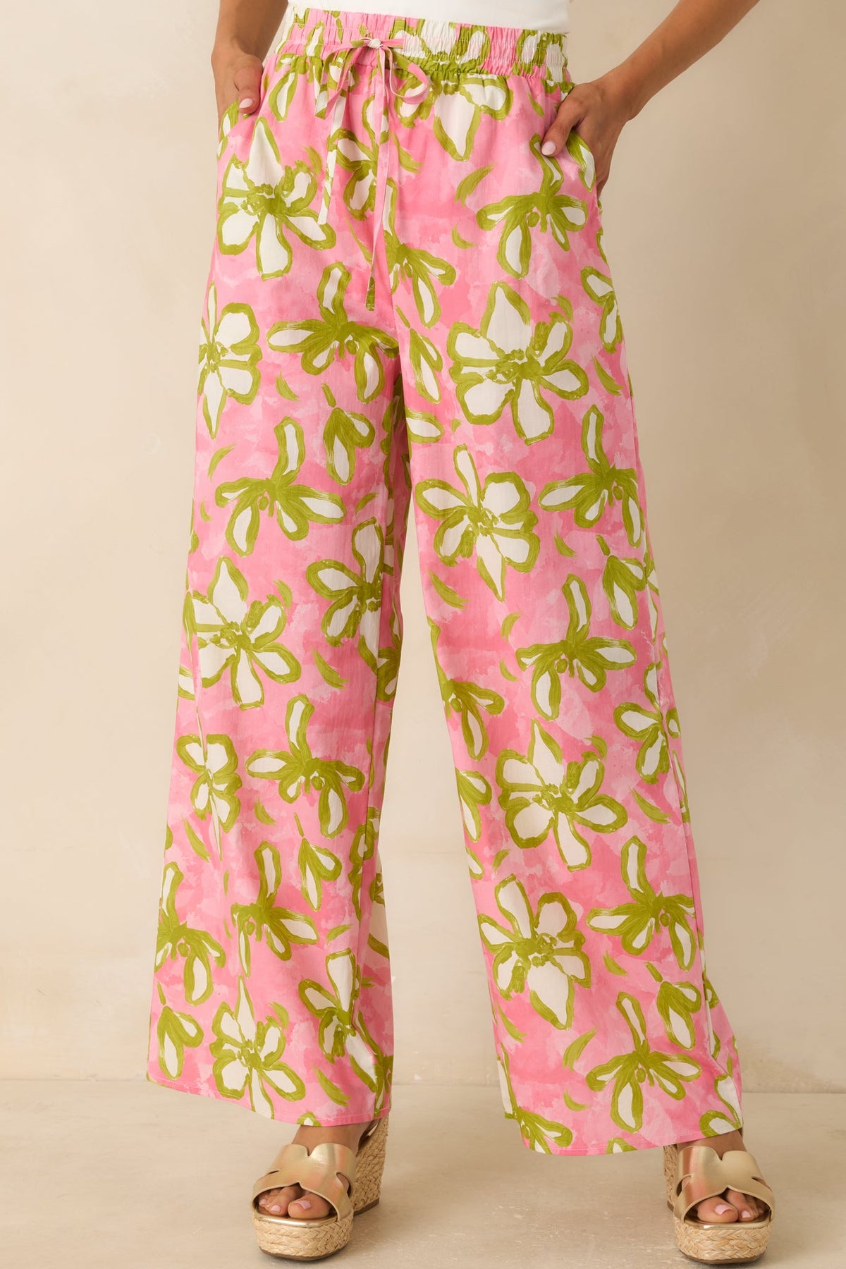 Flower Power Move Pink Floral Cotton Wide Leg Pants