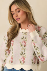 Petal Promises Pink Floral Knit Scallop Edge Sweater