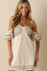Left An Impression Natural Linen Blend Off The Shoulder Mini Dress