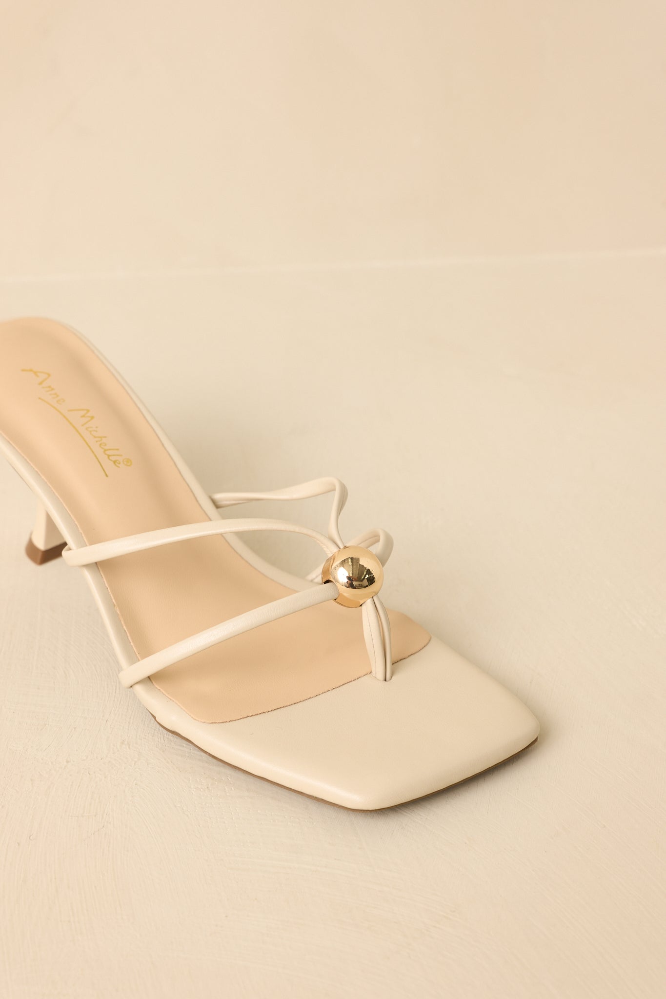 Rise and Shine Natural Faux Leather Strappy Kitten Heel Sandals