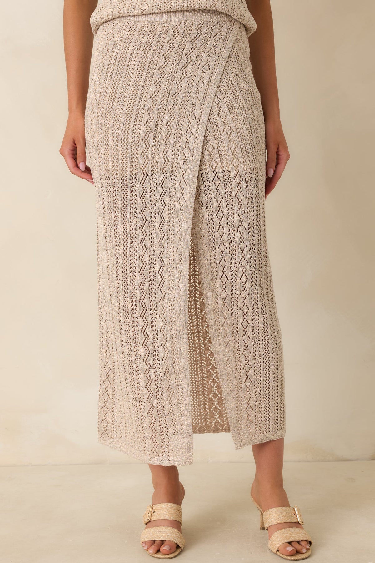 Z Supply Glimmer Gold Metallic Pointelle Knit Midi Skirt