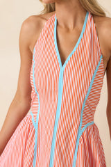 Poolside Poetry Poppy Red Stripe Contrast Halter Midi Dress