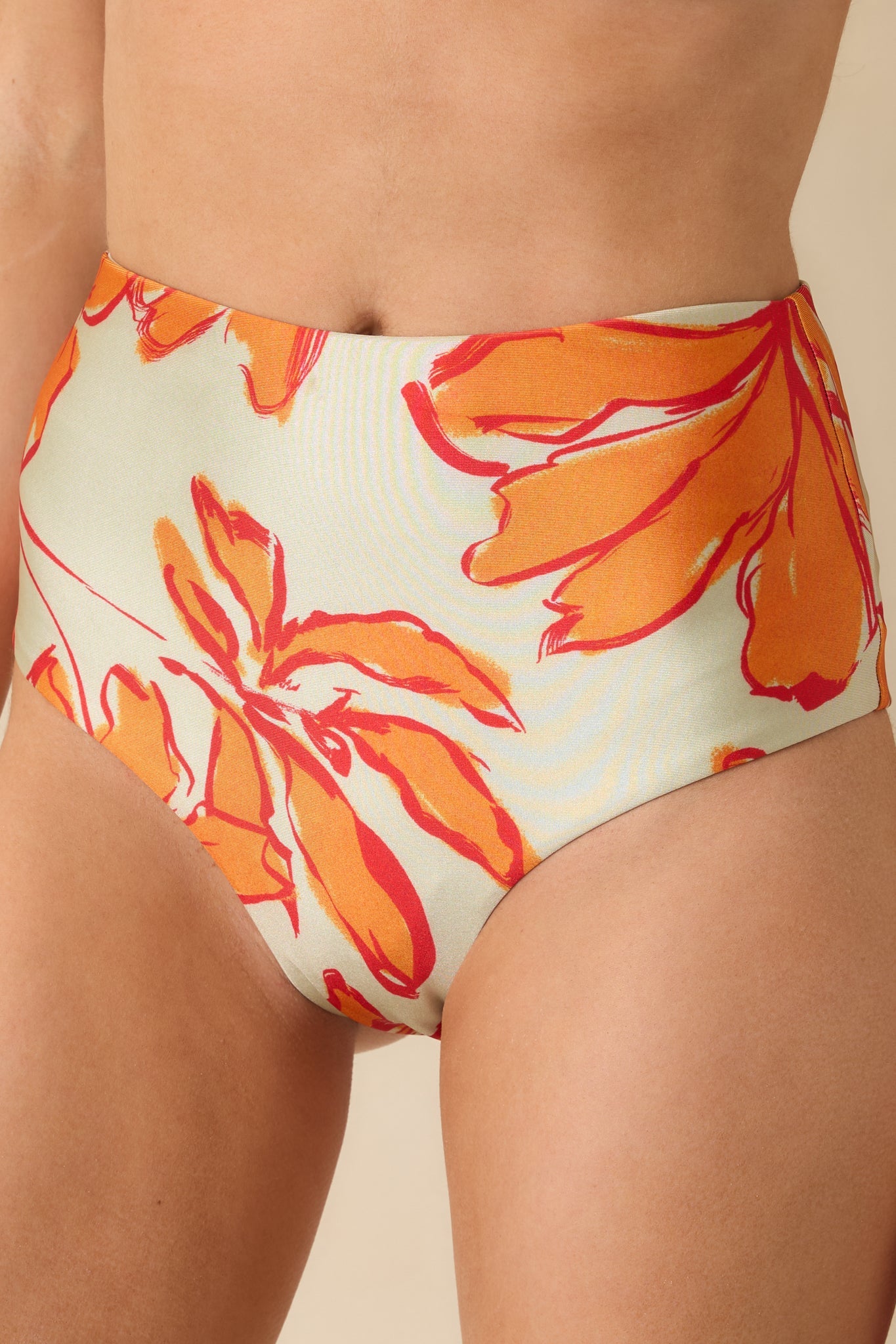 MINKPINK Estelle Green & Orange Floral Print High Waisted Bikini Bottoms