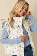 Glad You're Here Ivory Multi Floral Pattern Puffer Vest
