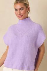 Cool Intentions Lavender Ribbed Knit Mockneck Cap Sleeve Sweater