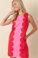 Mod About You Red & Pink Cotton Contrast Scallop Mini Dress