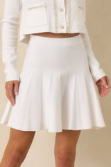 As You Should White Stretch Knit Pleated Mini Skirt