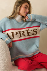 Off the Slopes Soft Blue Après Knit Pullover Sweater