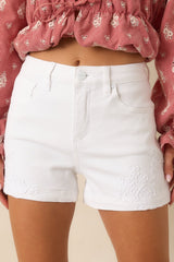Barefoot in the Backyard White Floral Embroidered Cotton Denim Shorts