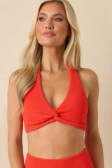 MINKPINK Scarlett Flame Red Twist Front Halter Bikini Top
