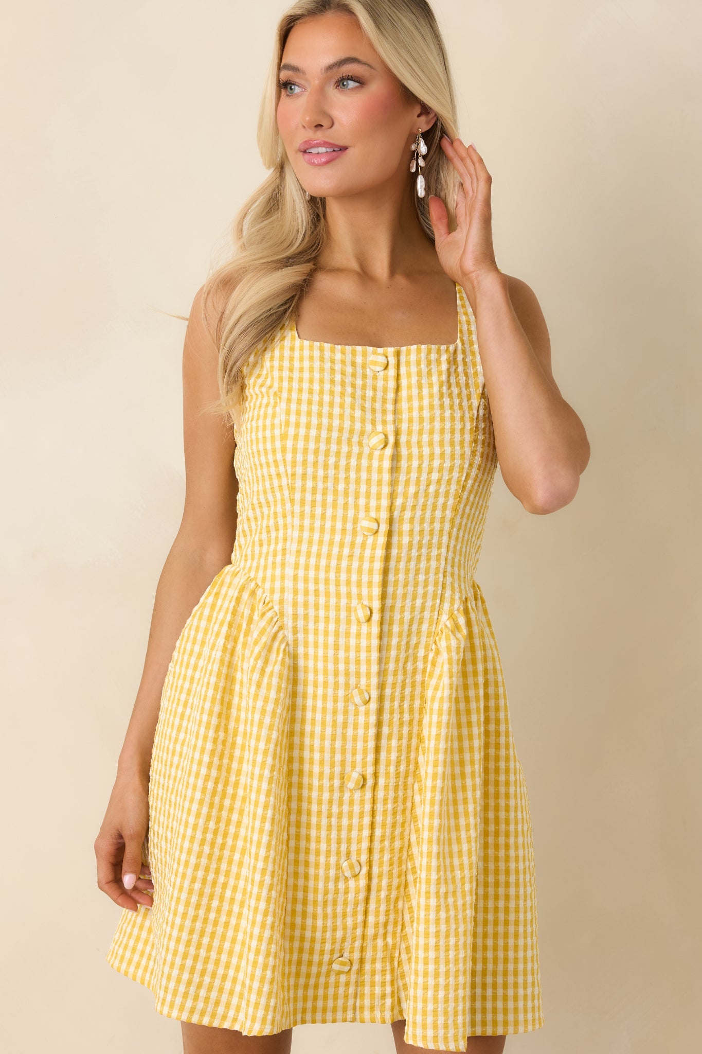 Caught in the Sunshine Yellow Gingham Sleeveless Mini Dress