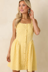 Caught in the Sunshine Yellow Gingham Sleeveless Mini Dress