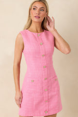 Everyday Daydreams Pink Tweed Shift Mini Dress