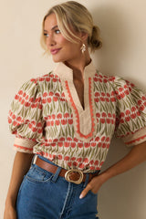 She's Got Time Ivory Tulip Floral Print Cotton Puff Sleeve Top