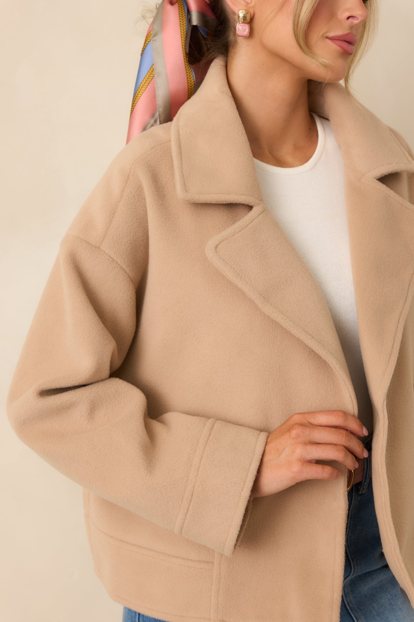 Well Considered Taupe Brushed Felted Double Breasted Cropped Jacket