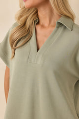 Made The Right Call Sage Green Collared Midi T-Shirt Dress