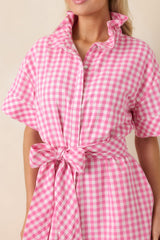 Check Me Out Pink Gingham Ruffle Collar Belted Maxi Dress