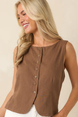 Z Supply Roman Chestnut Brown Linen Button Front Vest