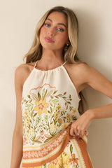 Sunny Side of Life Terracotta Orange Multi Floral Print Tie-Back Top