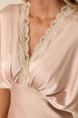 All The Right Reasons Dusty Pink Satin Lace Trim Maxi Dress
