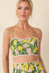 Sweetest in the Grove Yellow Multi Lemon Blossom Crop Top