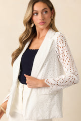 In Your Element White Cotton Embroidered Eyelet Blazer