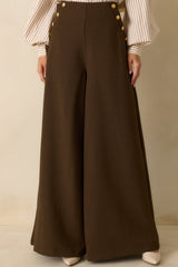 Chart the Course Dark Brown Wide Leg Button Pants