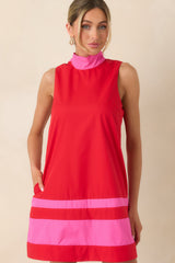 Up to Something Red & Pink Contrast Tie-Back Sleeveless Mini Dress